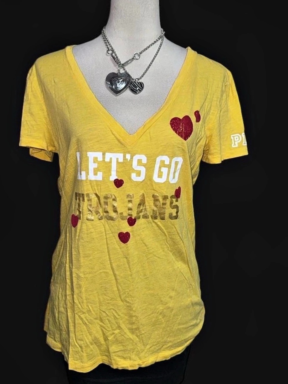 PINK 5th & Ocean Graphic V-Neck Tee Yellow Large USC college